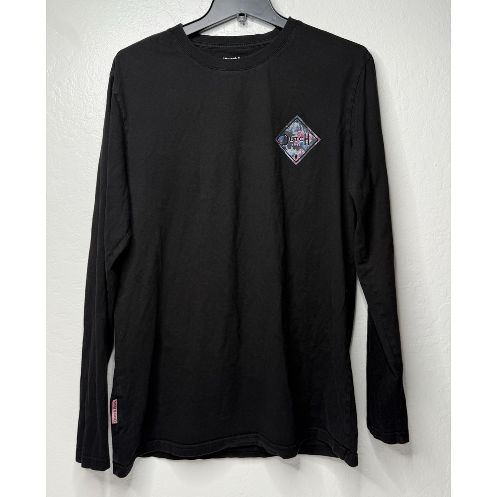DUTCH BROS Shirt‎ Size Large Black Long Sleeve Floral Coffee Barista Espresso